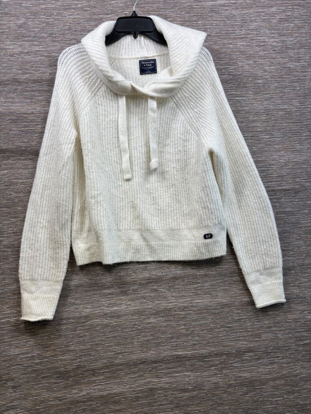 Abercrombie & Fitch Knit Sweater Hoodie Juniors L Cream Long Sleeve Drawstring